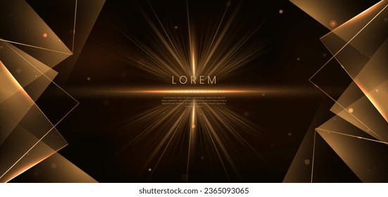 Abstract luxury golden triangles lighting effect glowing on dark brown background and sparkle. Template premium award ceremony design. Vector illustration