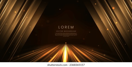Abstract luxury golden triangles lighting effect glowing on dark brown background and sparkle. Template premium award ceremony design. Vector illustration