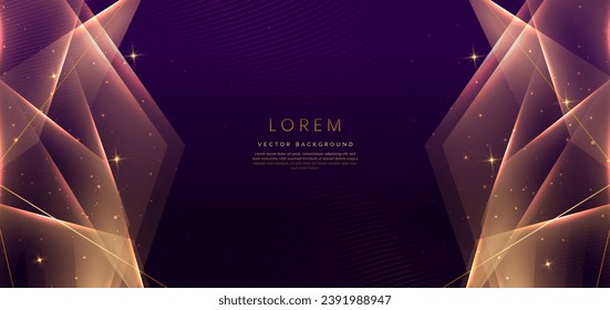 Abstract luxury golden triangles lighting effect glowing on dark purple background and sparkle. Template premium award ceremony design. Vector illustration