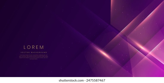 Abstract luxury golden triangles lighting effect glowing on purple background and sparkle. Template premium award ceremony design. Vector illustration