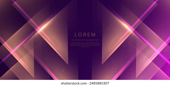 Abstractas efecto de iluminación de triángulos dorados de lujo que brilla sobre fondo púrpura y brillo. Diseño de ceremonia de premiación premium de Plantilla. Ilustración vectorial