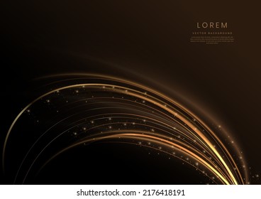 Abstract luxury golden wave lines curved overlapping on black background with lighting effect sparkle. Template premium award design. Vector illustration