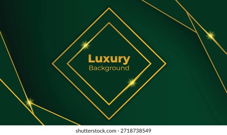 Fundo verde de luxo abstrato com linhas douradas brilhantes elegantes, camadas geométricas e design moderno premium