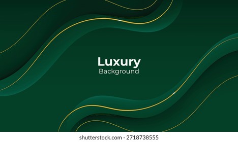 Fondo verde de lujo Abstractas con líneas doradas brillantes elegantes, capas geométricas y diseño moderno de Premium
