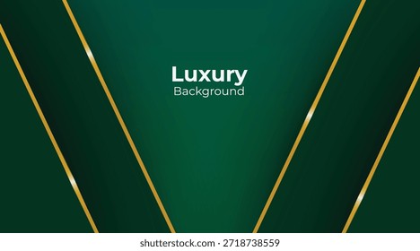 Abstrakter, luxuriöser grüner Hintergrund mit eleganten, glänzenden goldenen Linien, geometrischen Schichten und modernem Premium-Design