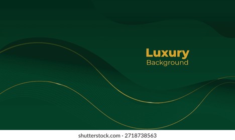 Fundo verde de luxo abstrato com linhas douradas brilhantes elegantes, camadas geométricas e design moderno premium