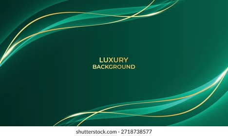 Fondo verde de lujo Abstractas con líneas doradas brillantes elegantes, capas geométricas y diseño moderno de Premium
