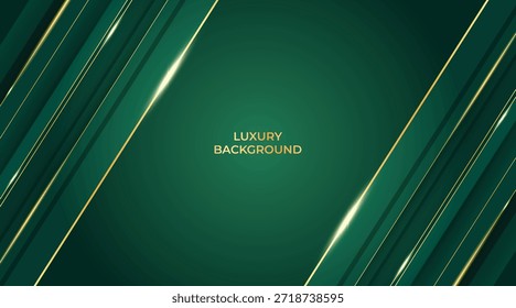 Fundo verde de luxo abstrato com linhas douradas brilhantes elegantes, camadas geométricas e design moderno premium