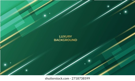 Fondo verde de lujo Abstractas con líneas doradas brillantes elegantes, capas geométricas y diseño moderno de Premium