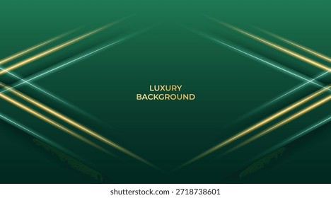 Fundo verde de luxo abstrato com linhas douradas brilhantes elegantes, camadas geométricas e design moderno premium