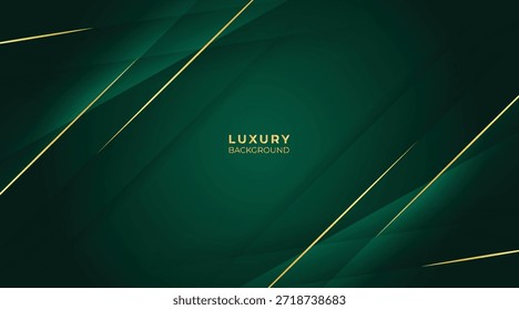 Fundo verde de luxo abstrato com linhas douradas brilhantes elegantes, camadas geométricas e design moderno premium
