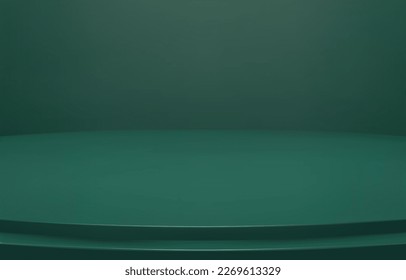 Abstract Luxury green Background. Empty green Gradient Room, Studio, Space. Curved stage used as a background for displaying your products.  3D vector Illustration.