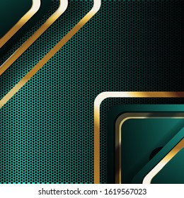 Abstract luxury green background with a pattern a combination of dark gradient and gold line in the shape of an angle below. Creative vector shapes design