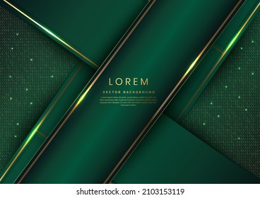 Abstract luxury green geometric diagonal overlay layer background with golden lines. You can use for ad, poster, template, business presentation. Vector illustration