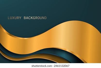 Abstract luxury green and gold curved layered background