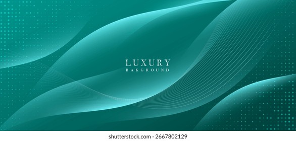 Abstract luxury green gradient background vector with elegant wave lines and dotted pattern. Modern premium and stylish design for banner, website, cover, poster, or presentation.