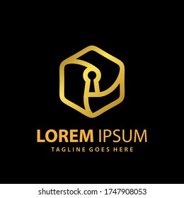 Abstract Luxury Hexagon Key Lock Logo Design Template Premium Vector