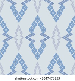 Abstrato Luxo Ikat Opulência Motivo moderno Cinza azulado no fundo claro. Ornamento Geométrico Diamante Detalhado Padrão Linear Sem Costura. Elegante Chevron Herringbone estilo bordado seda tecelagens tecido 
