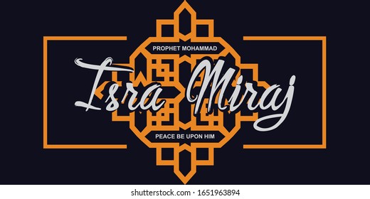 Abstract luxury Isra' Mi'raj Prophet Mohammad design Background illustration with Typography and realistic gold ornament for banner, greeting card, poster, web landing and printing. 