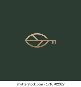 Abstract Luxury Leaf Key Logo Design Template