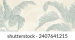 Abstract luxury light art background with blue or green tropical leaves in line style. Botanical banner with exotic plants for decoration, print, wallpaper, textile, interior