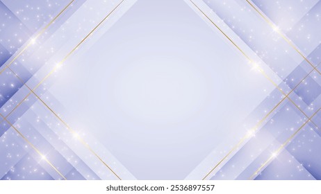 Fundo azul luz de luxo abstrato com linhas diagonais douradas, sombra e luz brilhante. Banner elegante em estilo 3d design para banner, apresentação, cartaz, cartão, ilustração vetorial.