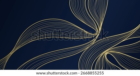 Abstract luxury line pattern, wave gold on black background. Hand drawn floral ornament. Art Deco style. Vector illustration.