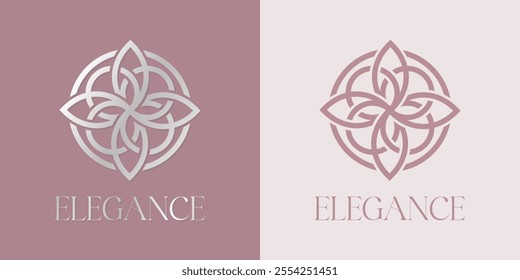 Abstract Luxury Logo. Logo for beauty, fashion, makeup, clothing brands. Elegant pink and silver logo. Minimalist style vector illustration.