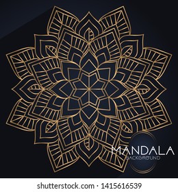 Abstract luxury mandala background. Gold and black ornamental mandala background. Vector Illustration