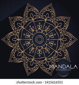 Abstract luxury mandala background. Gold and black ornamental mandala background. Vector Illustration