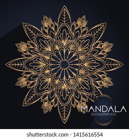 Abstract luxury mandala background. Gold and black ornamental mandala background. Vector Illustration