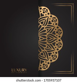 Plantilla de diseño de Mandala de lujo abstracto. diseño dorado en fondo negro , adorno elegante carta de invitación de boda , invitación , portada de fondo ilustración vectorial de banner. 