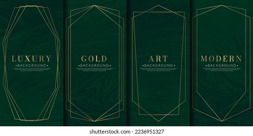 Abstract luxury marble stone texture green with decorative frames combination set. Elegant wedding card frame background. Art Deco concept. Brochure cover template.