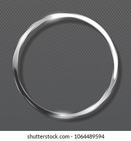 Abstract luxury metallic ring on transparent background. Silver color round frame.