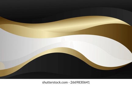 Abstract luxury metallic wave background with black, white and gold colors. Suitable for templates, banners, covers, sales, business, events, awards, web pages and more