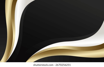 Abstract luxury metallic wave background with black, white and gold colors. Suitable for templates, banners, covers, sales, business, events, awards, web pages and more