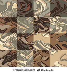 Abstract luxury modern marble pattern on checkered background. seamless abstract acrylic textured stripes. geometric shapes. brown tones. design, scarf, marble, fabric, tile, bandana, digital printing