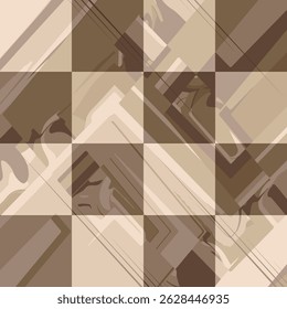 Abstractas patrón de mármol moderno de lujo sobre fondo a cuadros. cuadrado texturizado moderno abstracto sin costuras. decoración geométrica. tonos marrones. diseño, bufanda, mármol, tela, azulejo, bandana, impresión digital