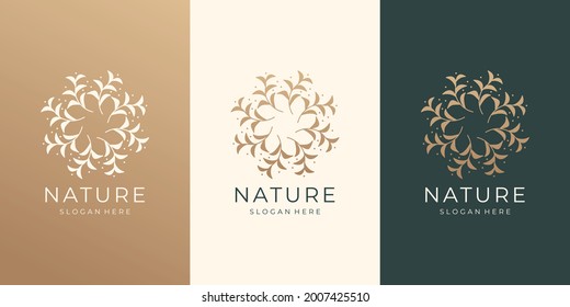 abstract luxury nature floral design.ornament circular logo set with golden color modern inspiration