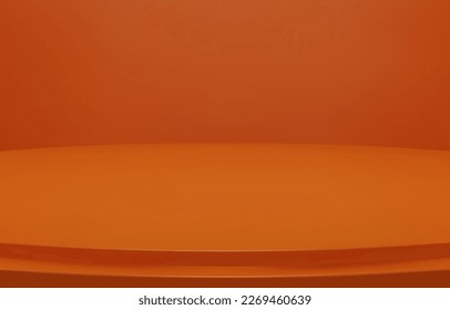 Resumen Fondo naranja de lujo. Sala de degradado naranja vacía, estudio, espacio. La etapa curvada se utiliza como fondo para mostrar los productos.  Ilustración vectorial 3D.