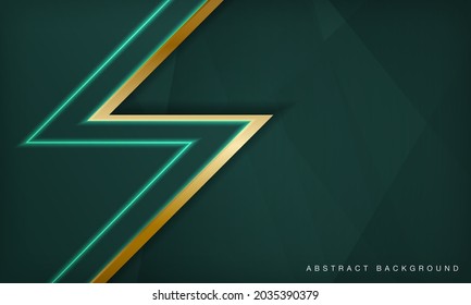 Abstract luxury overlap layers background with golden line and green light effect decoration. Modern technology graphic design template elements for poster, flyer, brochure, or banner.