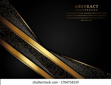Abstract luxury overlapping layer on black background with glitter and golden lines glowing dots golden combinations. Vector illustration