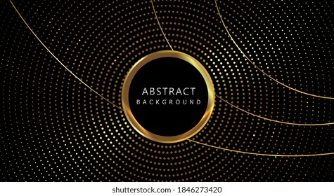 Abstract luxury overlapping on black background with particles and golden lines glowing dots golden combinations. Abstract luxury circle overlapping layer with shiny realistic golden elements. Vector