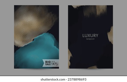 abstract luxury painted gold and blue brochure template on black dark background for Christmas graduation new year eve vector ad postcard coupon flyer brochure social media post design