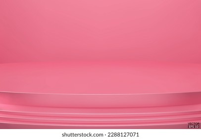 Resumen Fondo rosa de lujo. Habitación de degradado rosa vacío, estudio, espacio. La etapa curvada se utiliza como fondo para mostrar los productos.  Ilustración vectorial 3D.