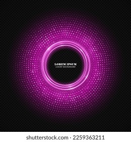 Resumen de forma de círculo rosa de lujo con puntos brillantes sobre fondo oscuro. Círculo de puntos de semitono. Diseño de pancartas de vacaciones.