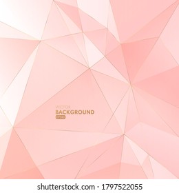 Abstract luxury polygonal pattern and gold triangles. Low poly gradient shapes luxury gold lines vector. Rich red background, premium triangle polygons soft pink design. Vector illustration.