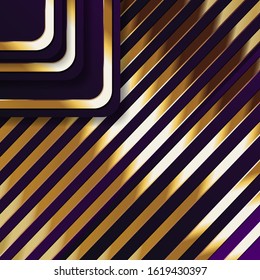 Abstract luxury purple background. Three golden lines the shape of an arrow point to the bottom corner with many lines of the same color around it. Futuristic vector shapes design