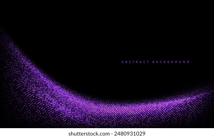 Abstractas de lujo púrpura puntitos de las partículas de onda curva en negro con el diseño del espacio en blanco moderna Ilustración vectorial de fondo futurista.