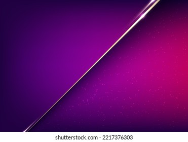 Resumen de fondo de corte de papel de gradiente púrpura y rosa de lujo con línea diagonal dorada y efecto de iluminación brillante. Ilustración del vector